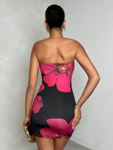 SHEIN Glamine Elegant Floral Print Tube Mini Dress