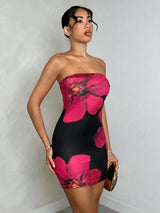 SHEIN Glamine Elegant Floral Print Tube Mini Dress