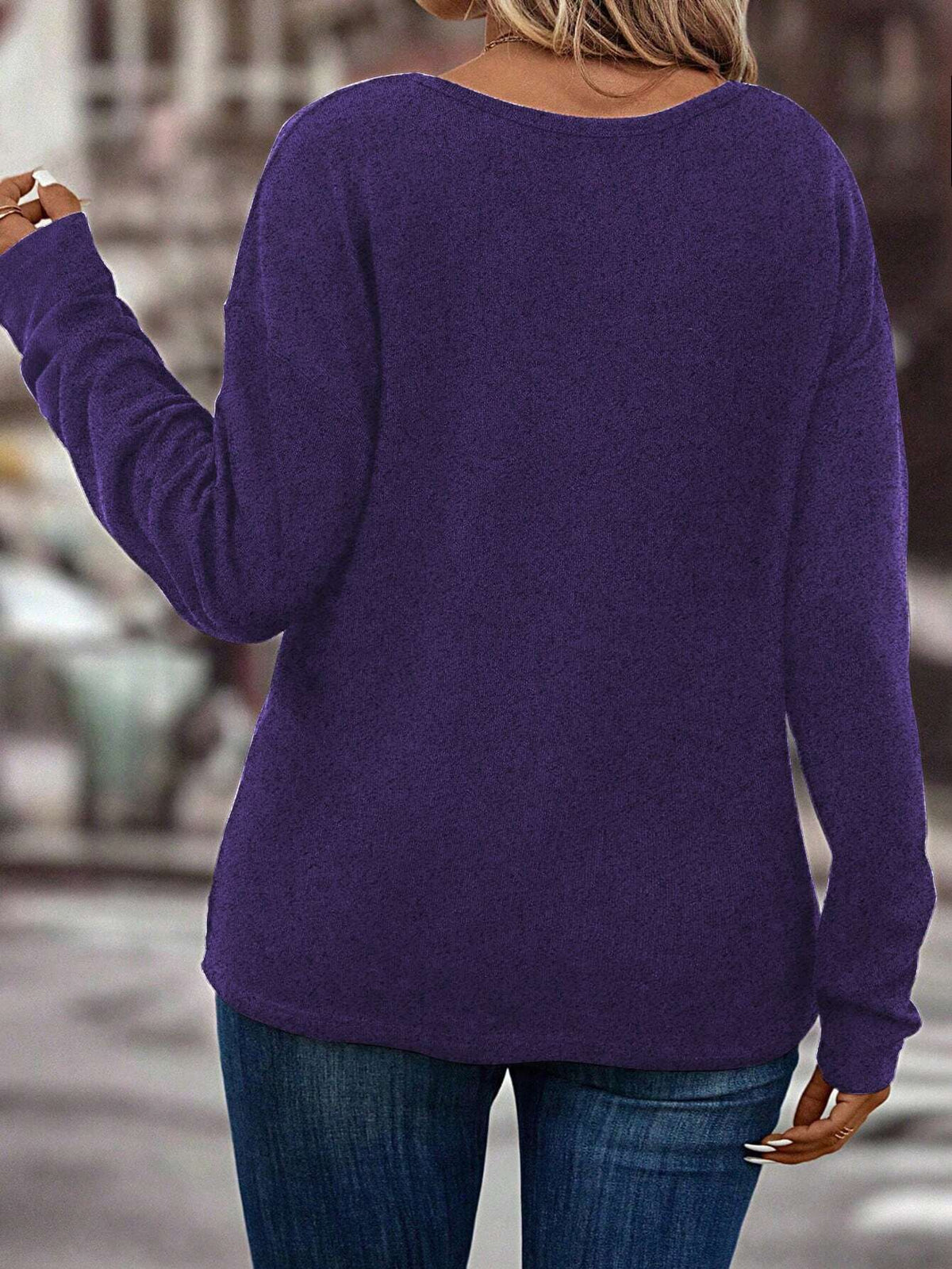 SHEIN INAWLY Women Plus Size V-Neck Long Sleeve Drop Shoulder Loose Soft Knit T-Shirt