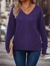 SHEIN INAWLY Women Plus Size V-Neck Long Sleeve Drop Shoulder Loose Soft Knit T-Shirt