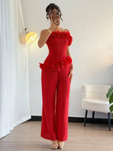 SHEIN Islaluna Women's Fashionable Elegant Solid Color Wide-Leg Jumpsuit