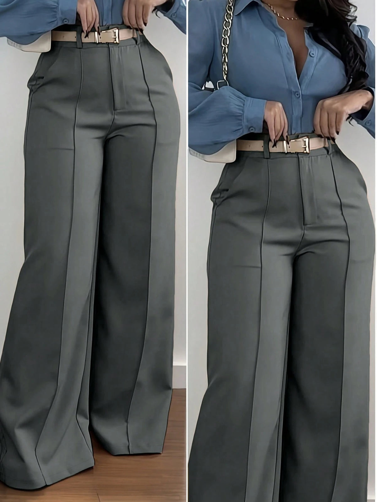 SHEIN Jisfaneya Zipper Pocket Wide Leg Pants, No Belt