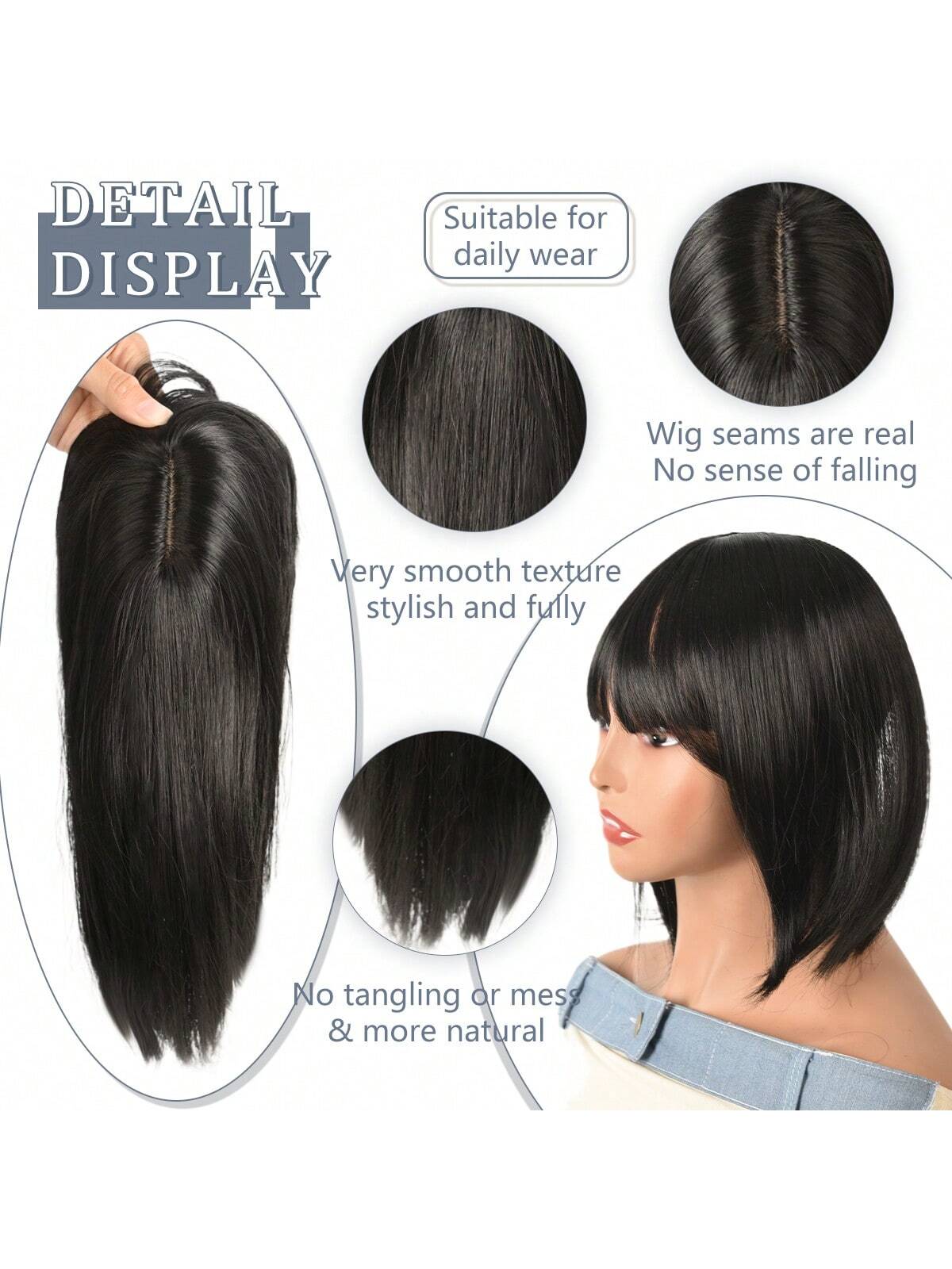 SHEIN Latest Women'S 3D Airflow Liuhai Wig Set Artificial Hair Top Encryption Hair Natural Black 2#