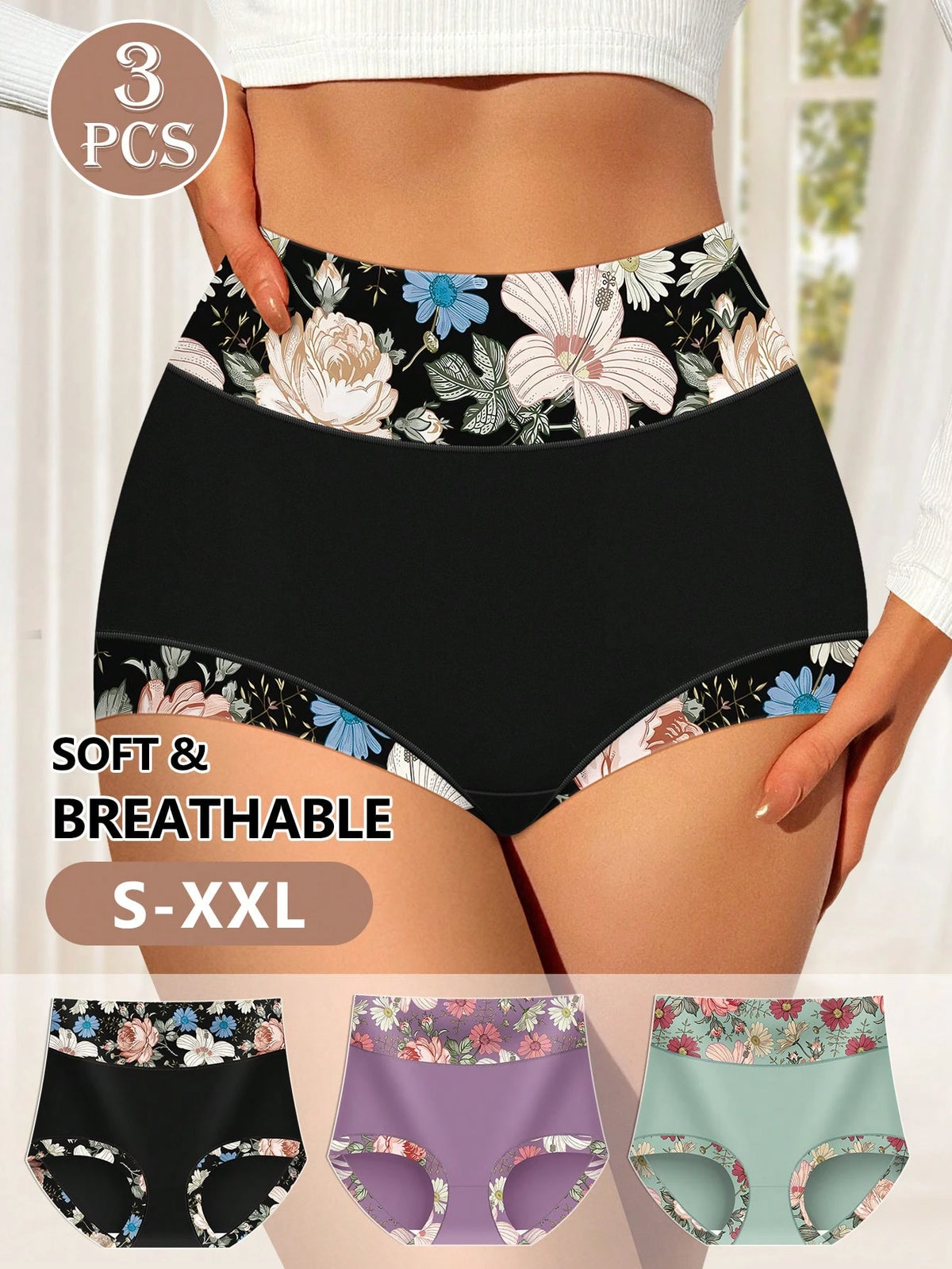SHEIN MIOTAN 3-pack of high-waisted women's underwear
