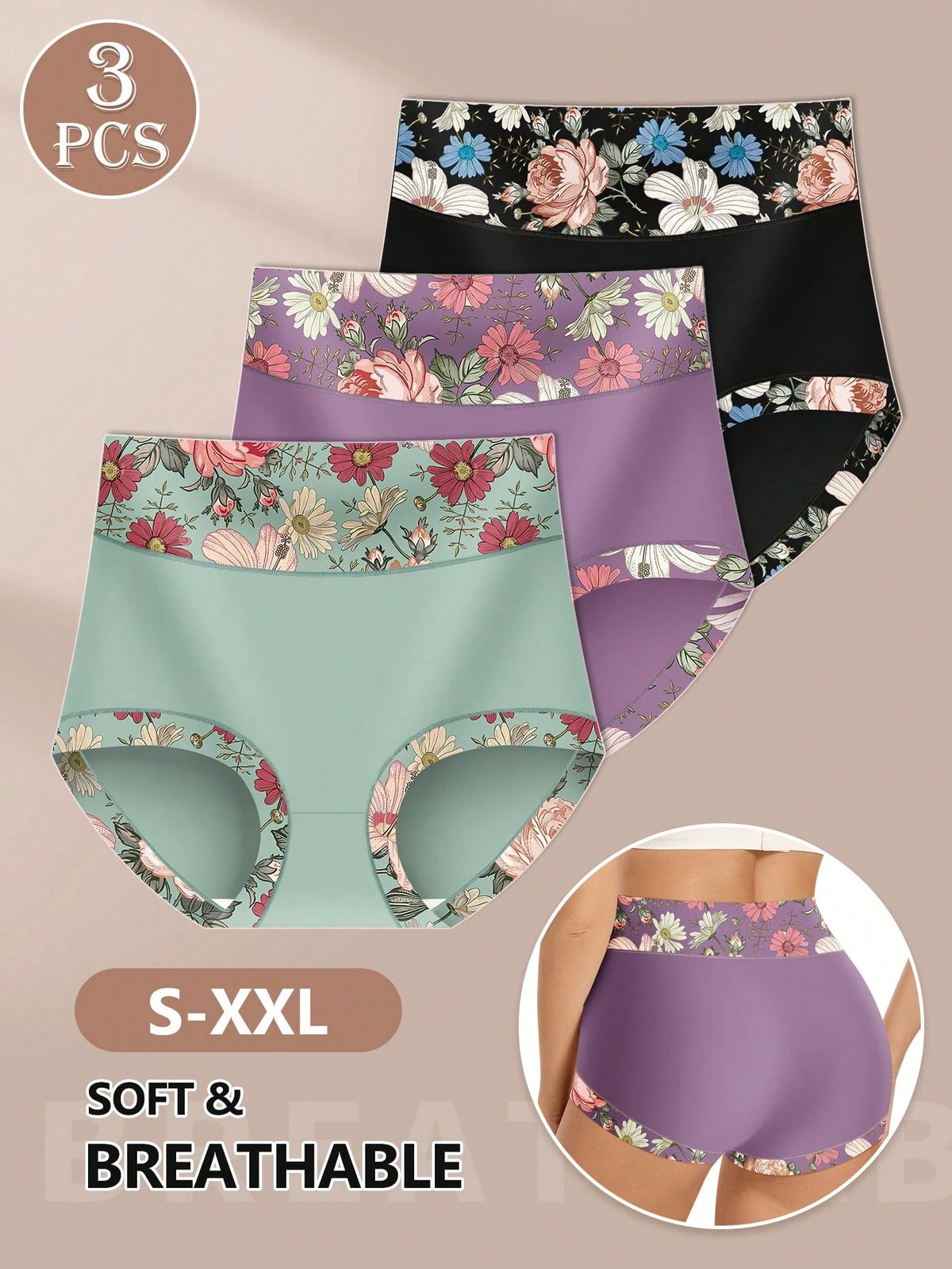 SHEIN MIOTAN 3-pack of high-waisted women's underwear