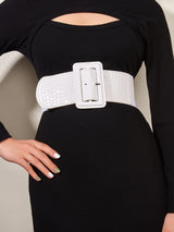 SHEIN Party Elegant Retro Crocodile Embossed Square Buckle Belt