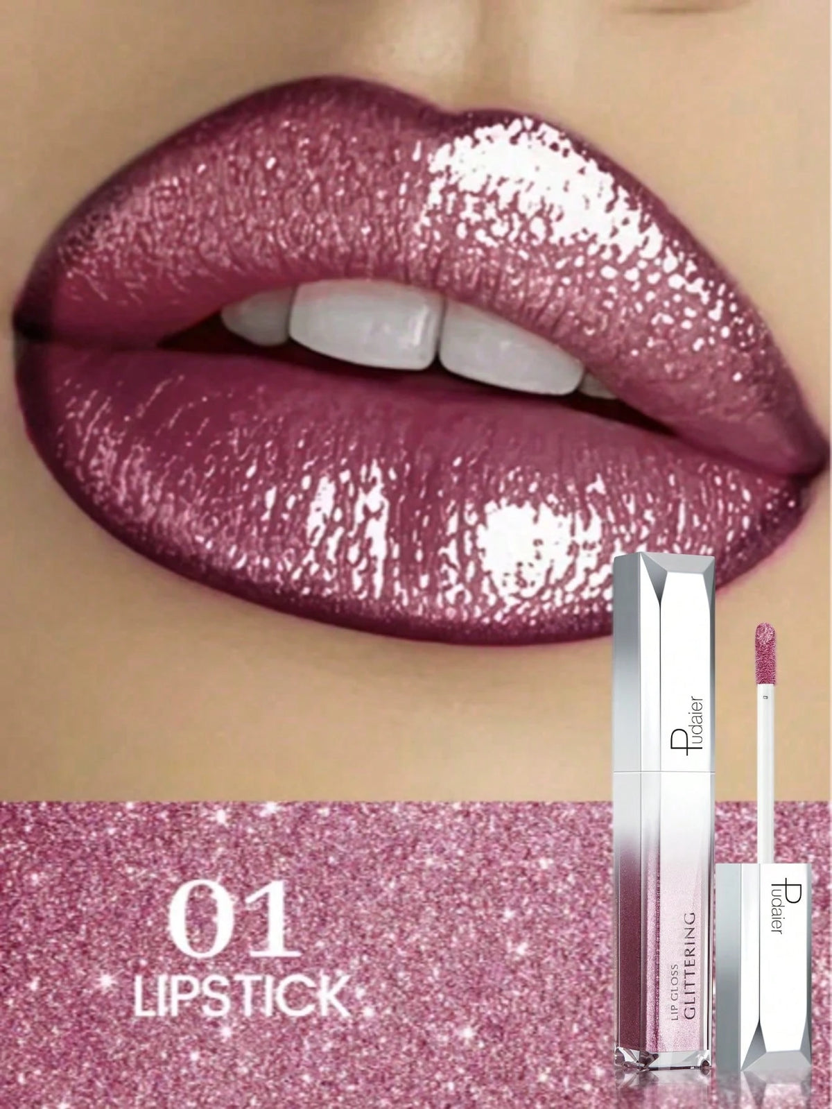 SHEIN Pudaier 3 Packs Metallic Diamond Lip Gloss Lip Combo