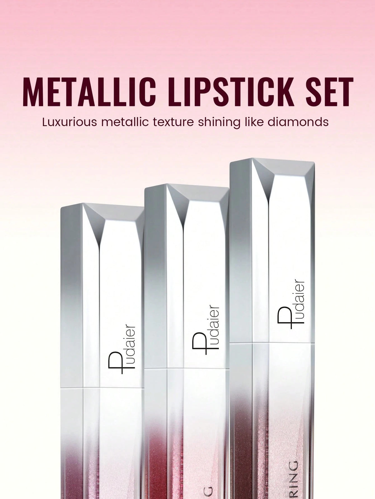 SHEIN Pudaier 3 Packs Metallic Diamond Lip Gloss Lip Combo
