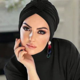 SHEIN Solid Color Scarves Women Rhinestone Decorated Islamic Hijab Cap