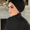 SHEIN Solid Color Scarves Women Rhinestone Decorated Islamic Hijab Cap