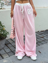 SHEIN EZwear Low Waist Contrast Color Letter Print Drawstring Casual Pants
