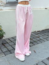 SHEIN EZwear Low Waist Contrast Color Letter Print Drawstring Casual Pants