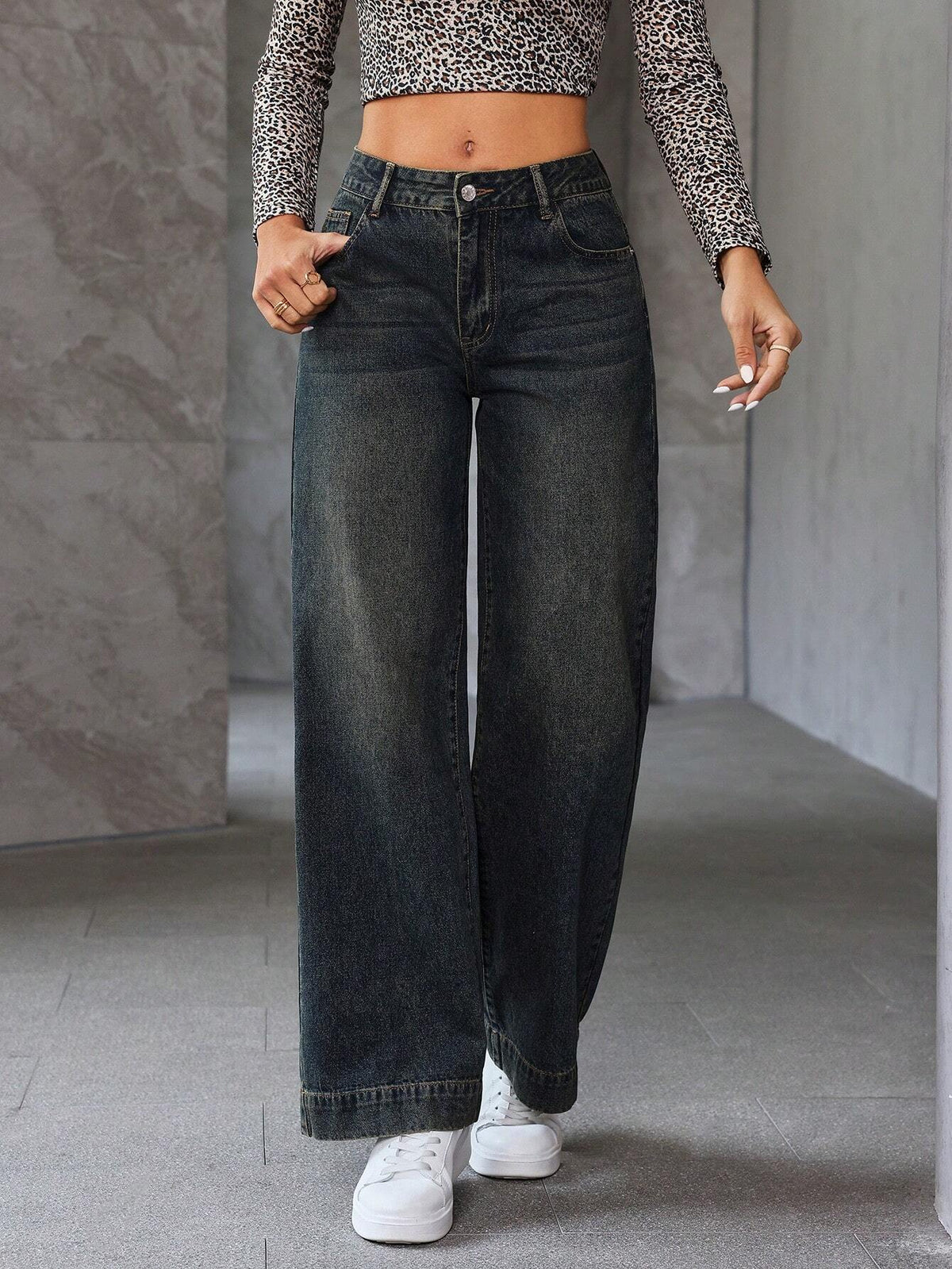 SHEIN Essnce Women's Bow Print Straight Leg Jeans