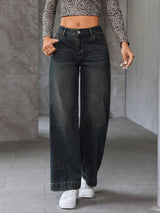 SHEIN Essnce Women's Bow Print Straight Leg Jeans