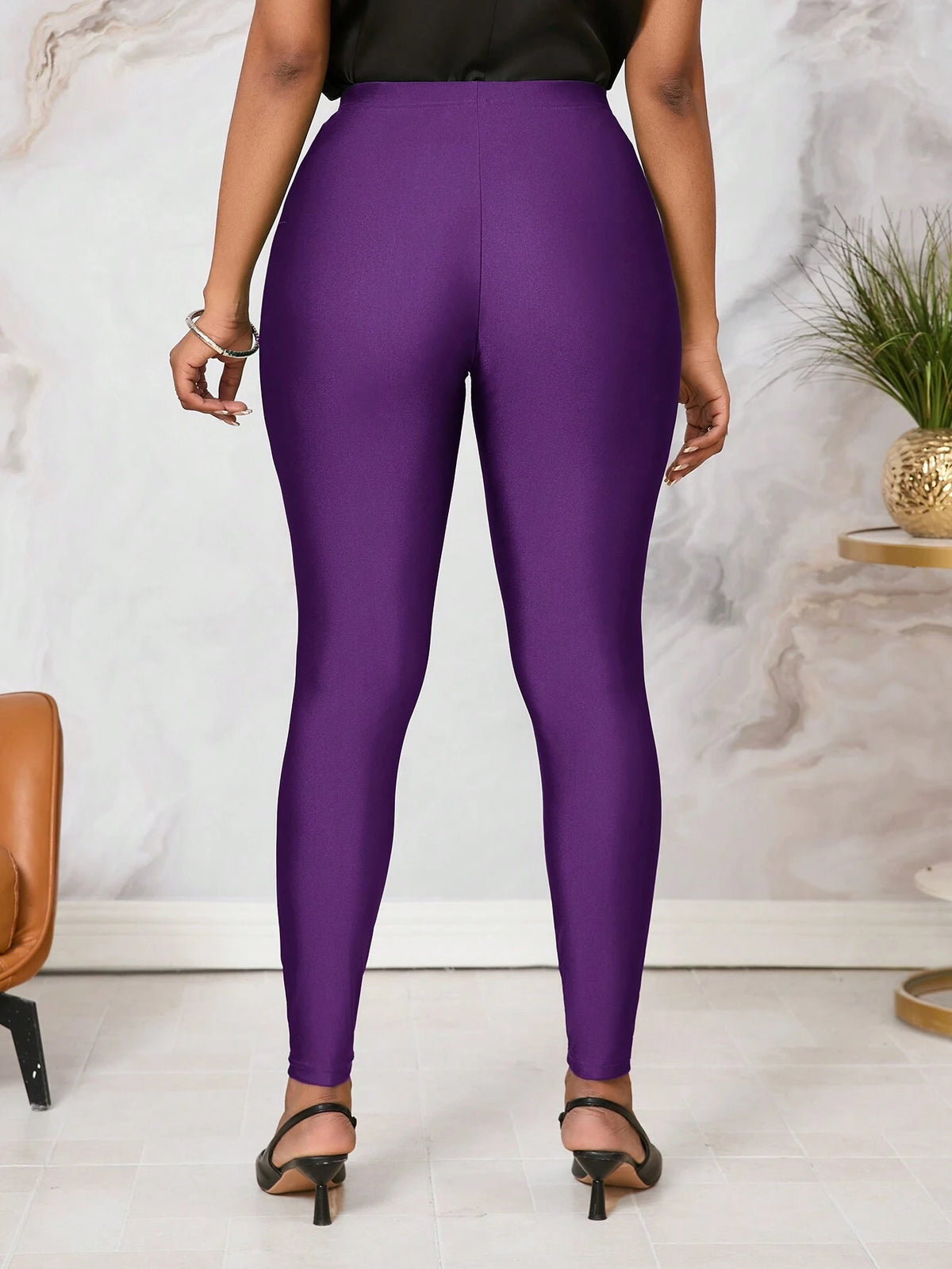SHEIN Lady Women Shiny Green Elastic Leggings