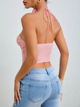 SHEIN PETITE Women Summer Solid Color Cross Strap