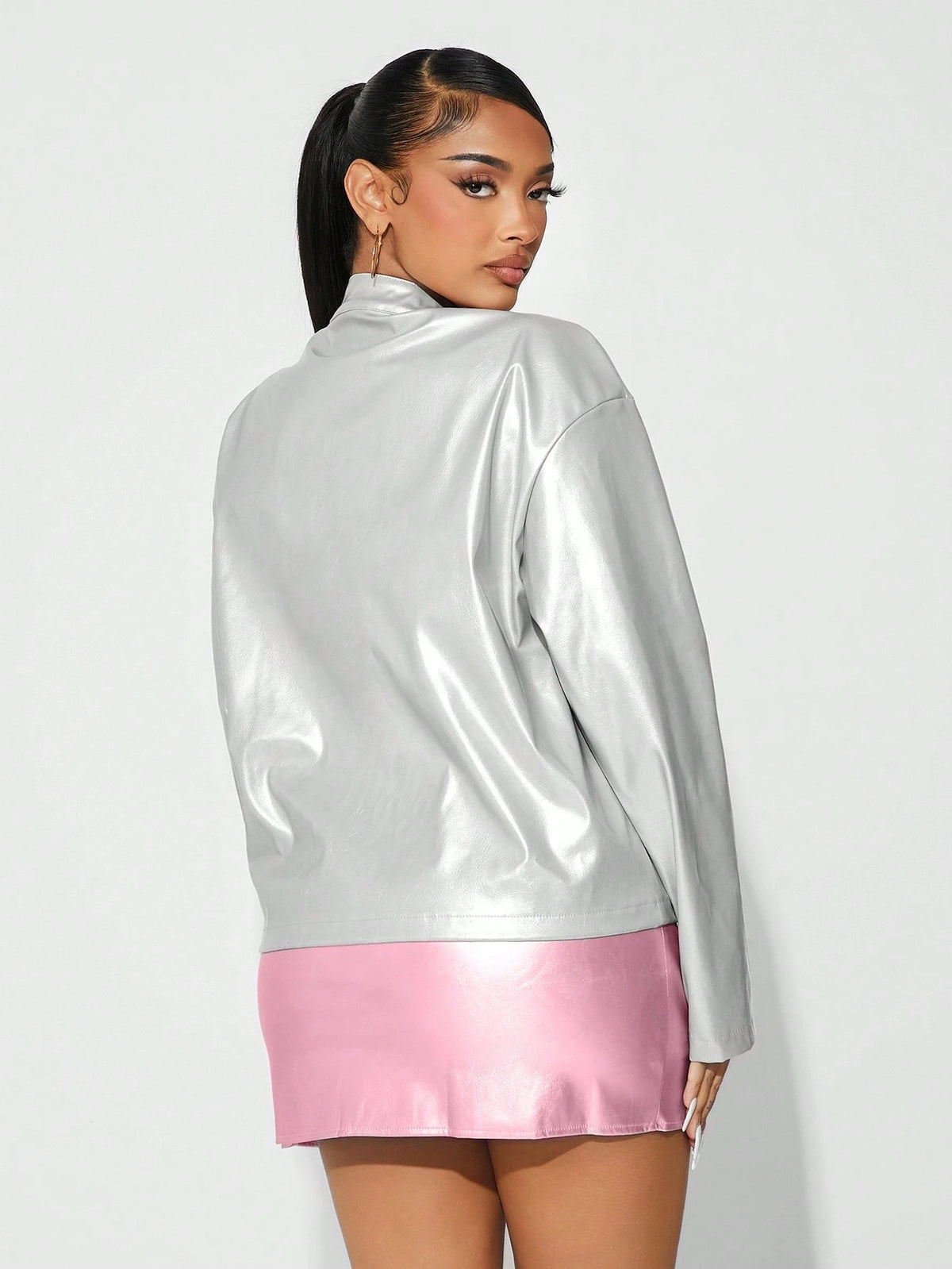 SHEIN SXY Bow Decor Minimalist Fashion Casual Lightweight Zipper Jacket