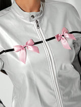 SHEIN SXY Bow Decor Minimalist Fashion Casual Lightweight Zipper Jacket