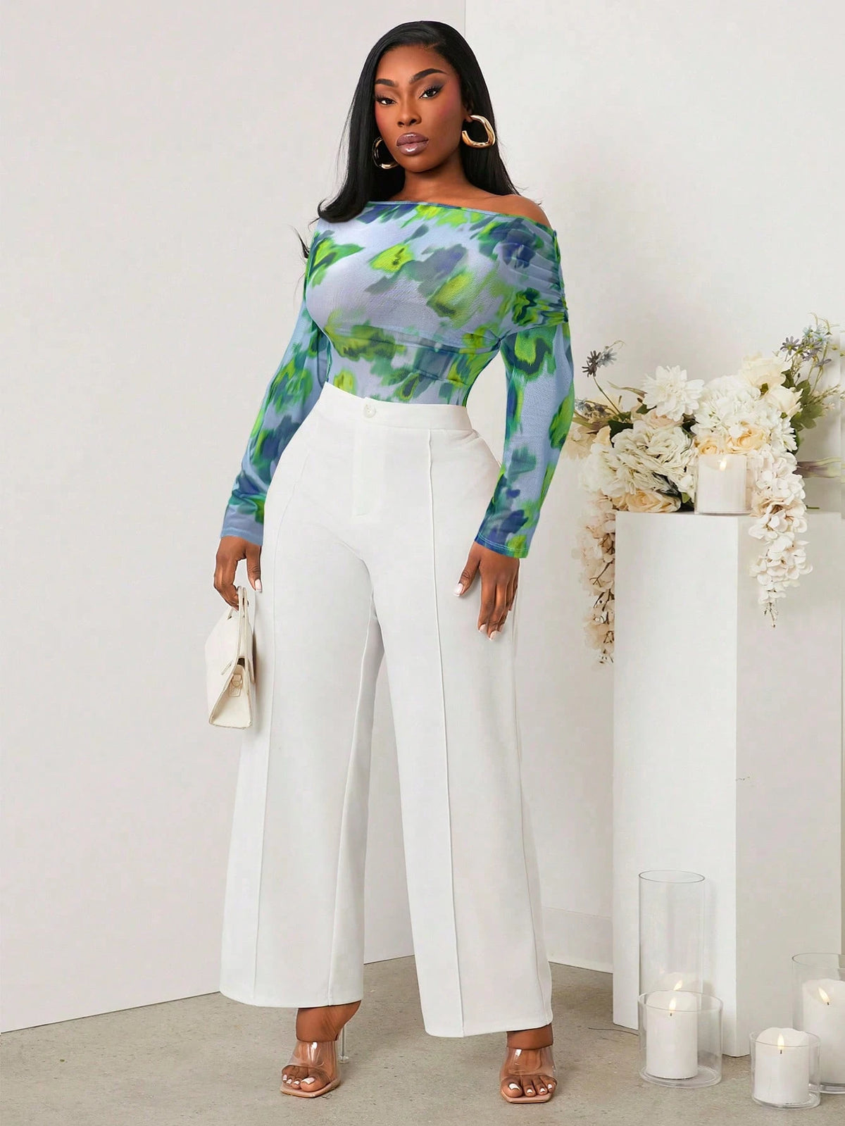 SHEIN SXY Plus Size Women's Casual Minimalist Oblique Shoulder Bodysuit
