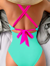 SHEIN Swim Women's Summer Beach Contrast Color One-Piece Swimsuit