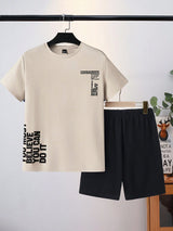 SHEIN Tween Boy Summer Simple Casual Letter Printed Short Sleeve T-Shirt And Shorts