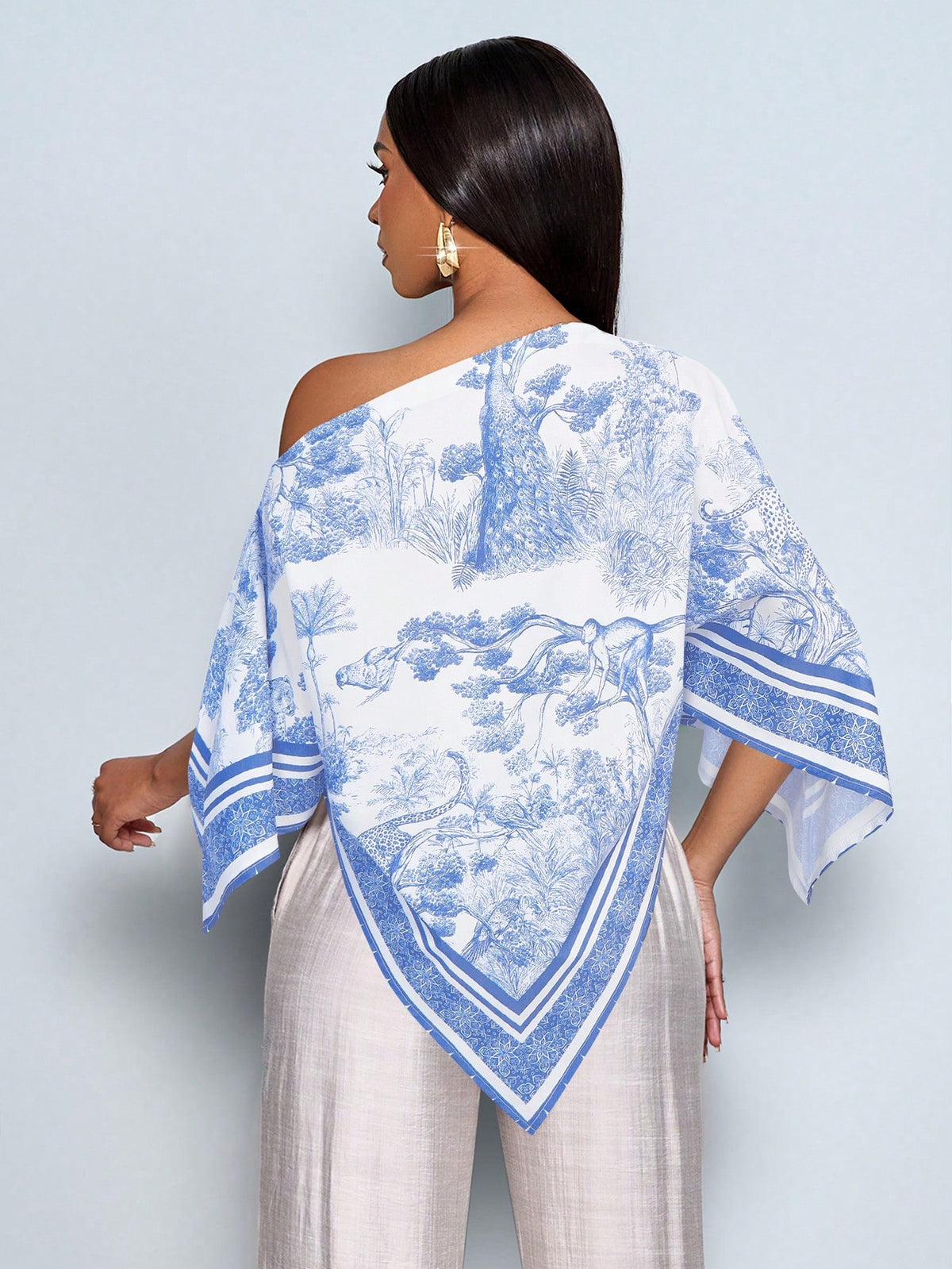SHEIN SOLERSUN Women's White And Blue Summer Elegant Tea