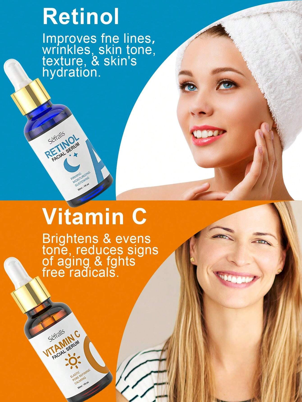 SHEIN Sefralls 60ml Skincare Face Serum Set - Vitamin C Serum For Radiance, Retinol