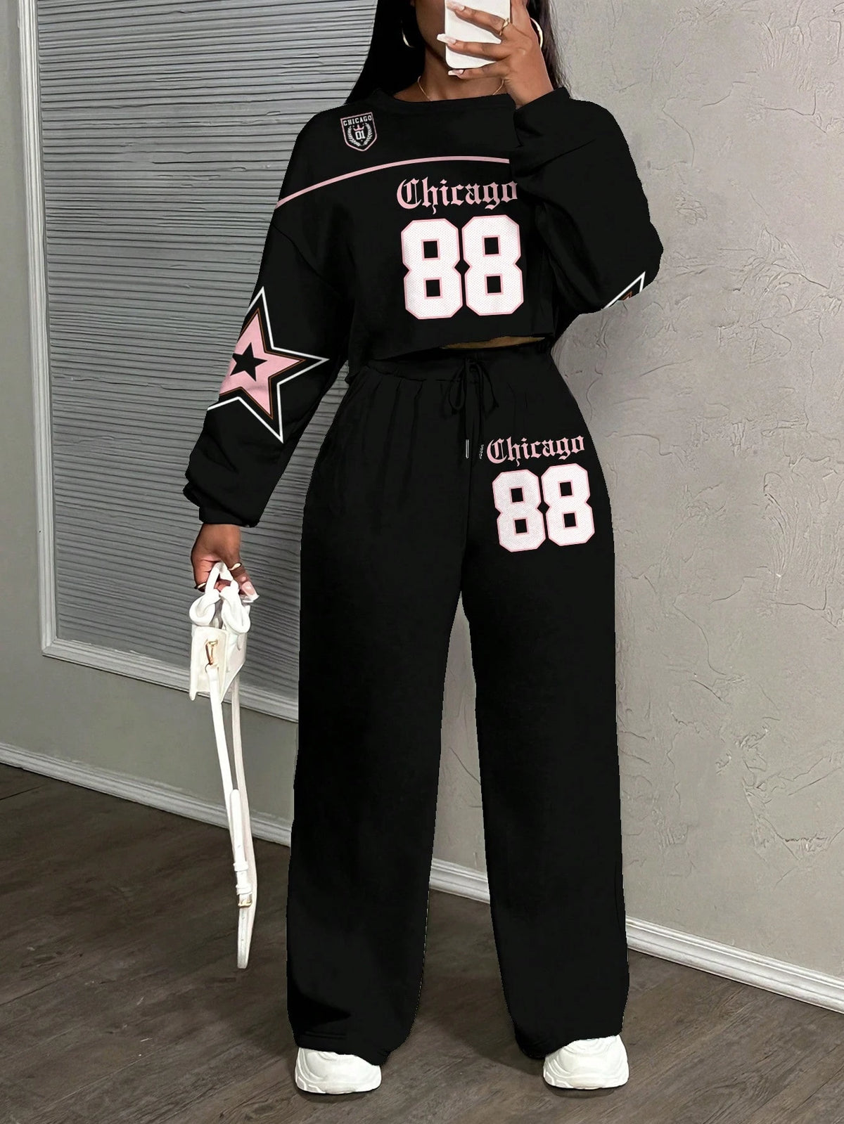 SHEIN Slaydiva Women's Casual Street Style Loose Fit 2 Pieces Sportswear Set