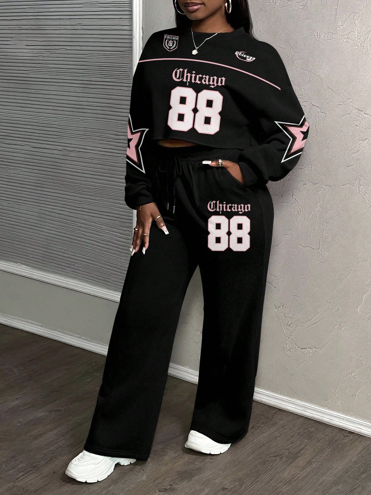 SHEIN Slaydiva Women's Casual Street Style Loose Fit 2 Pieces Sportswear Set