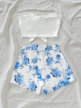 SHEIN Soleia 2pcs Set Blue Retro Floral Pattern Vintage Style Casual Vacation Sexy