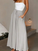 SHEIN Solid Color Drawstring Waist Loose Casual Long Pants