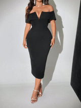 SHEIN Viva Relle Plus Size Elegant Off Shoulder Long Fitted Dress