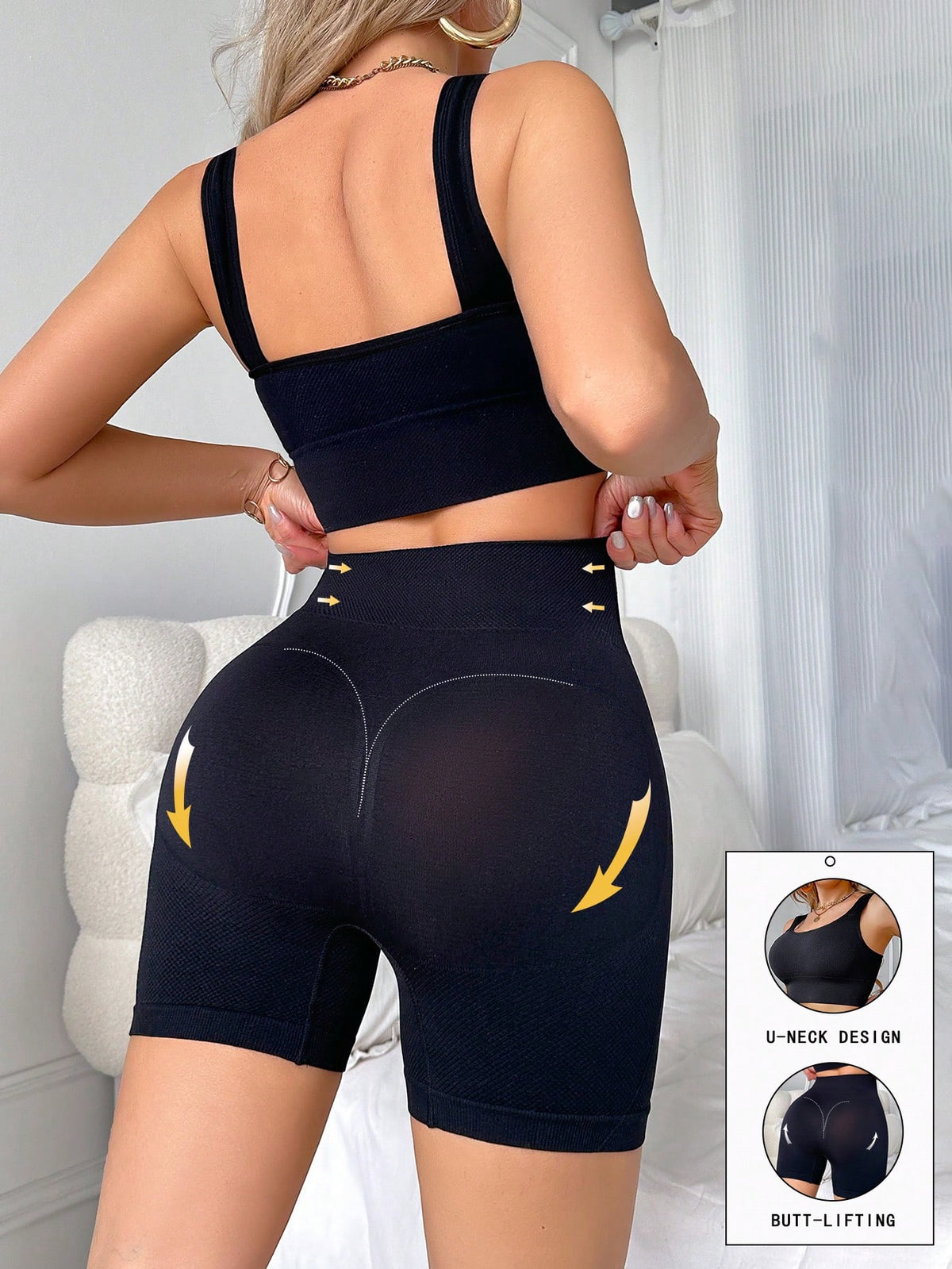 SHEIN Plain Color Sports Yoga Bra Tank Top & Shorts Set