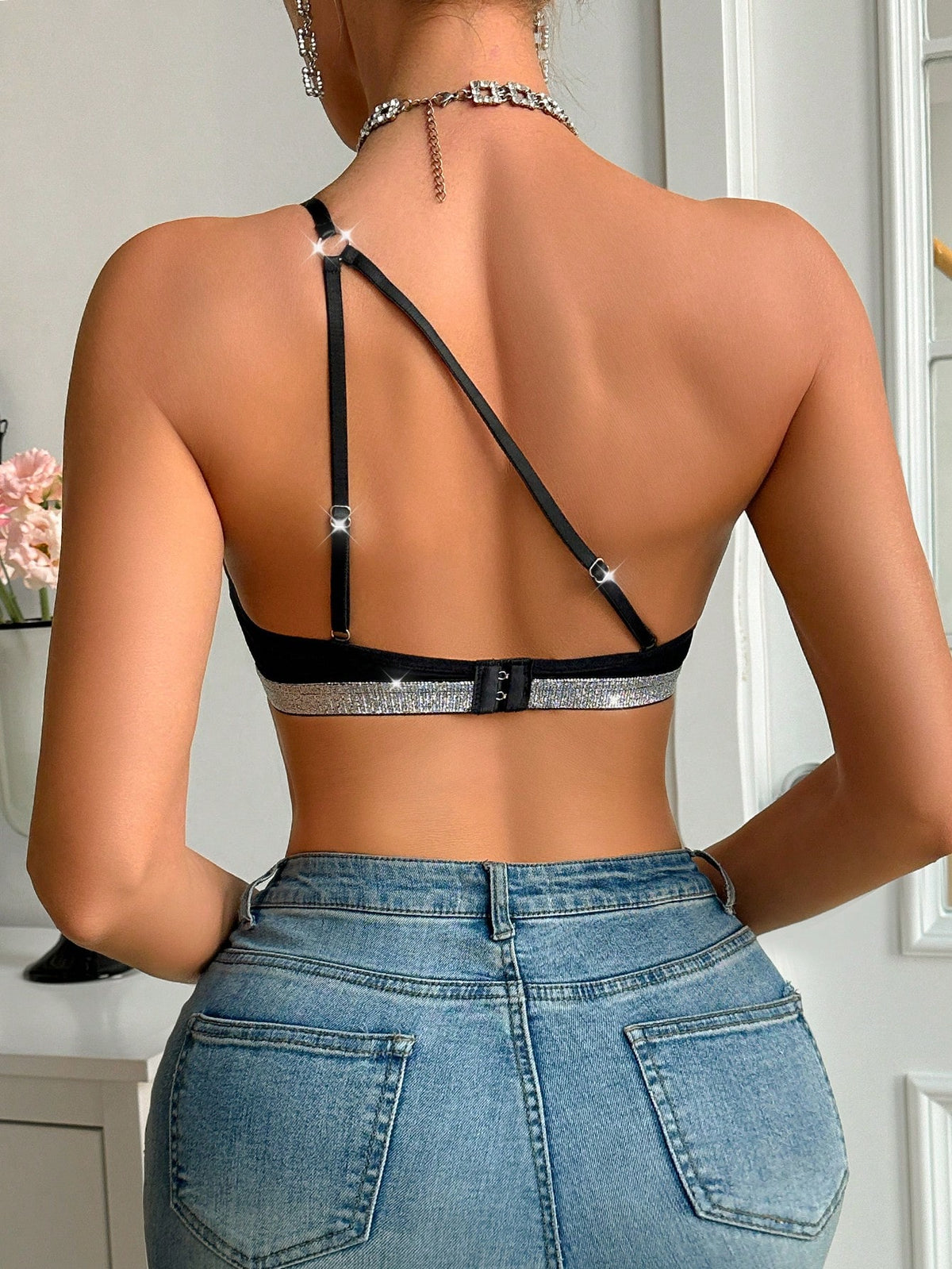 SHEIN Sexy Off-Shoulder Lace Patchwork Bra