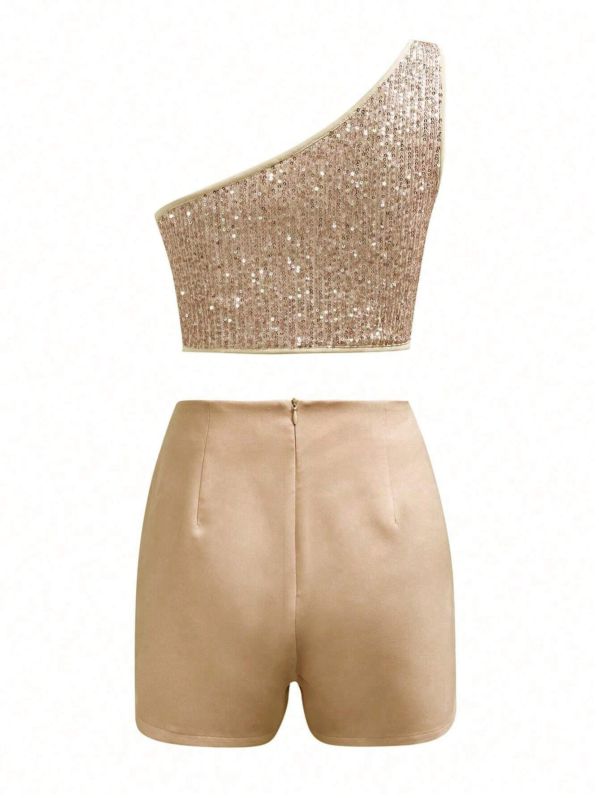 SHEIN Women's Summer Fashion Glitter One Shoulder Top With Wrapped Asymmetric Hem Mini Skirt Set