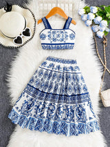 SHEIN Young Girl Bohemian Floral Print Camisole Top & Midi Skirt Set