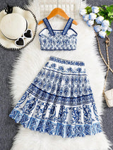 SHEIN Young Girl Bohemian Floral Print Camisole Top & Midi Skirt Set