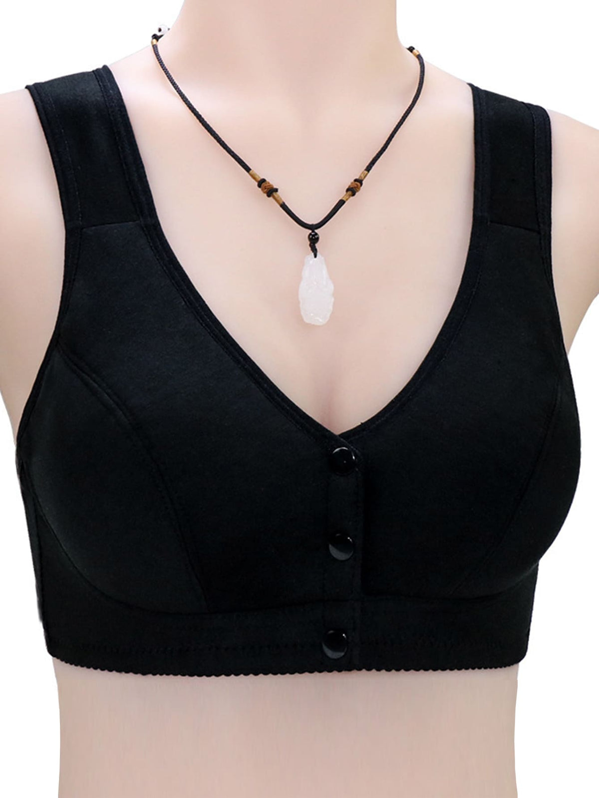 SHEIN Women's Black Front Closure Wirefree Minimalist Comfort Stretch Camisole Bra
