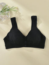 SHEIN Women's Black Front Closure Wirefree Minimalist Comfort Stretch Camisole Bra