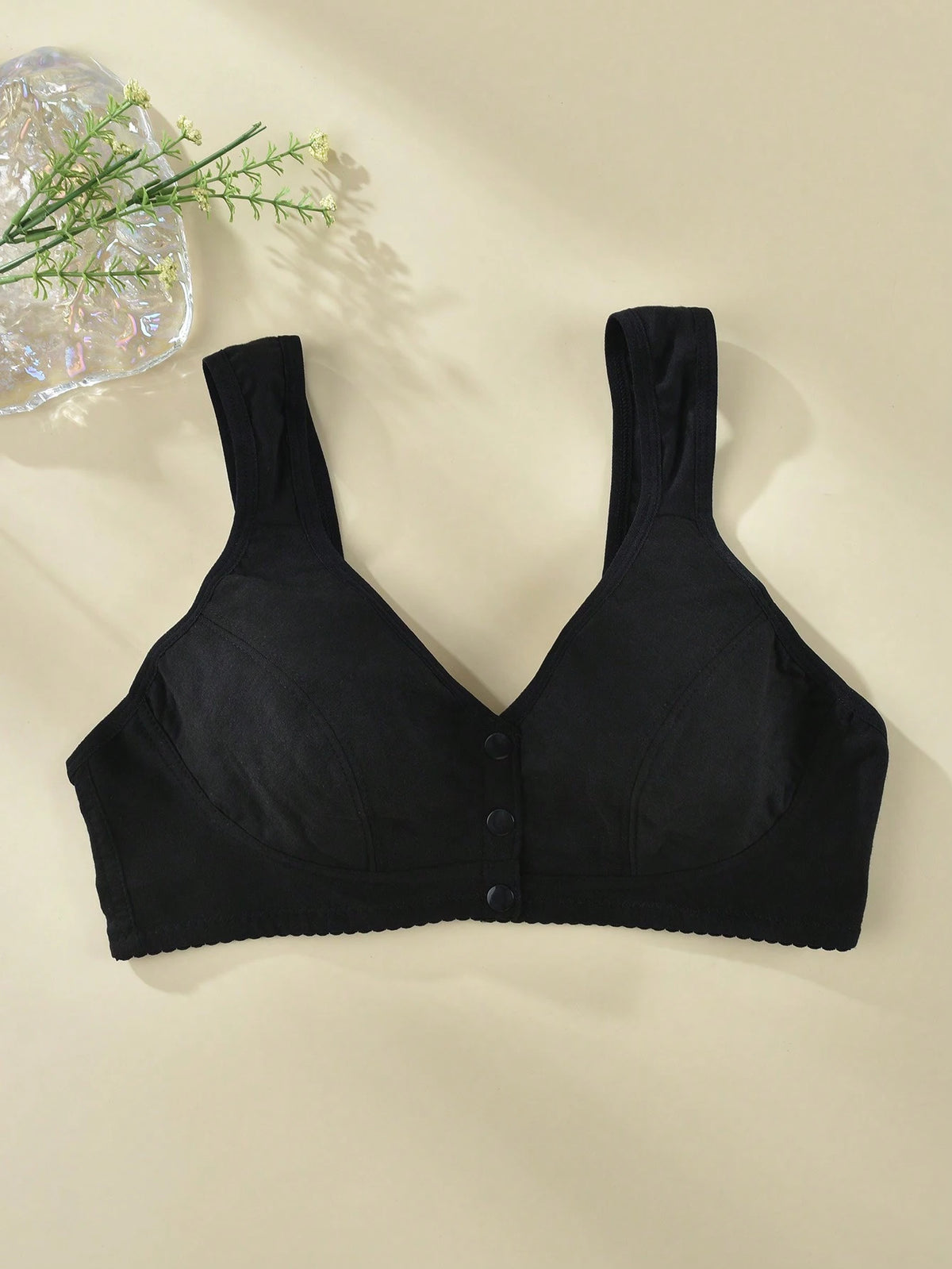 SHEIN Women's Black Front Closure Wirefree Minimalist Comfort Stretch Camisole Bra