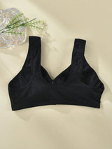 SHEIN Women's Black Front Closure Wirefree Minimalist Comfort Stretch Camisole Bra