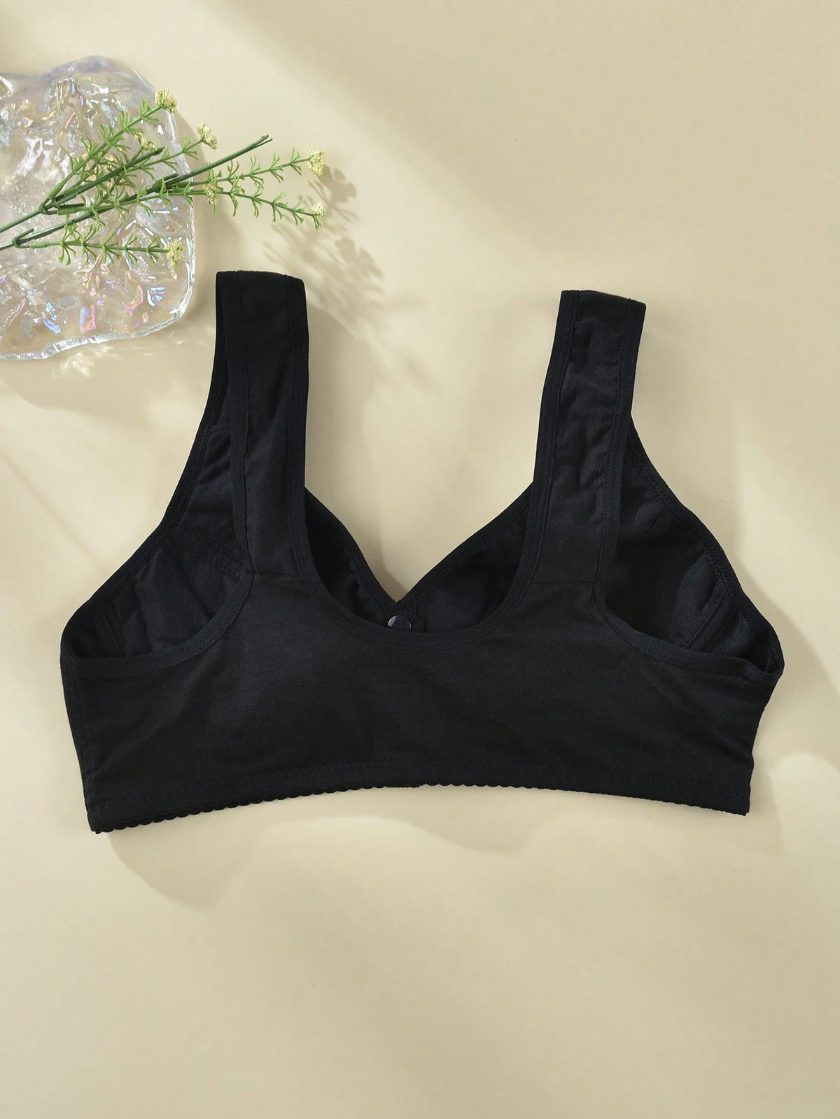 SHEIN Women's Black Front Closure Wirefree Minimalist Comfort Stretch Camisole Bra