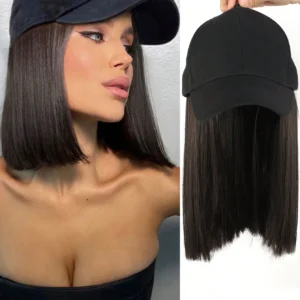 SHEIN 10 Inches Synthetic Straight Hair Extensions With Black Baseball Cap Wig For Woman Girls Heat-Resisting Fiber Casual Daily