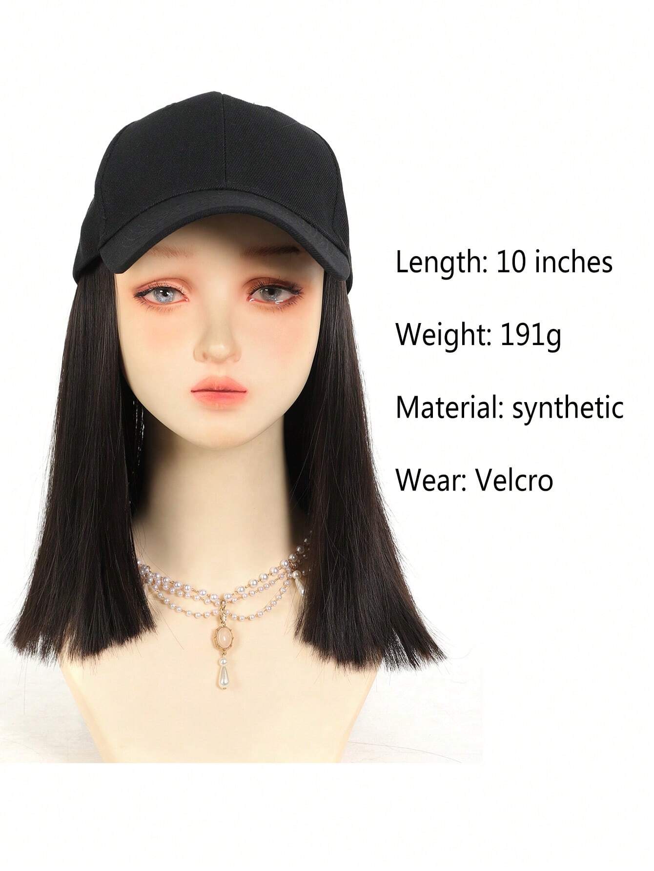 SHEIN 10 Inches Synthetic Straight Hair Extensions With Black Baseball Cap Wig For Woman Girls Heat-Resisting Fiber Casual Daily - Image 2