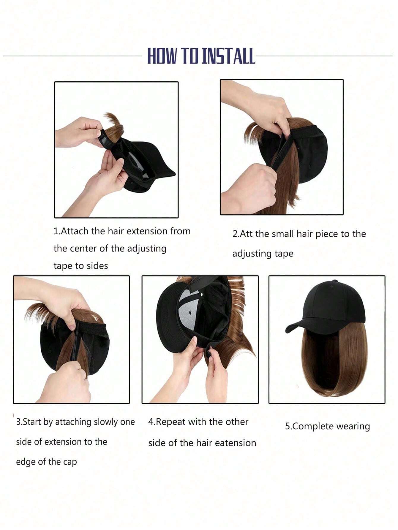 SHEIN 10 Inches Synthetic Straight Hair Extensions With Black Baseball Cap Wig For Woman Girls Heat-Resisting Fiber Casual Daily - Image 3