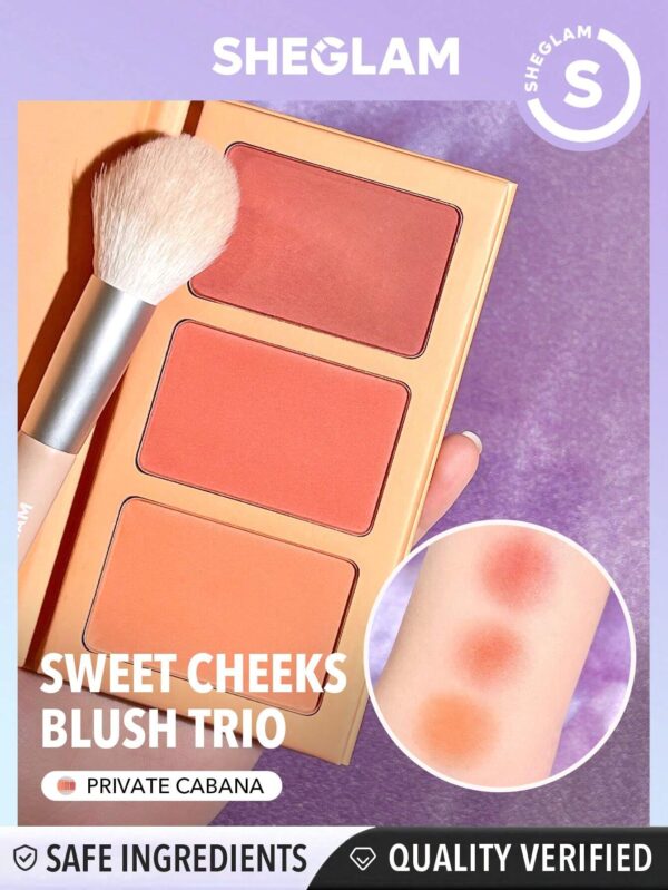 SHEGLAM Sweet Cheeks Blush Trio-Private Cabana 3-Clolor Powder Blush Palette Long Lasting High Pigment Pink Brown Rosa Blush