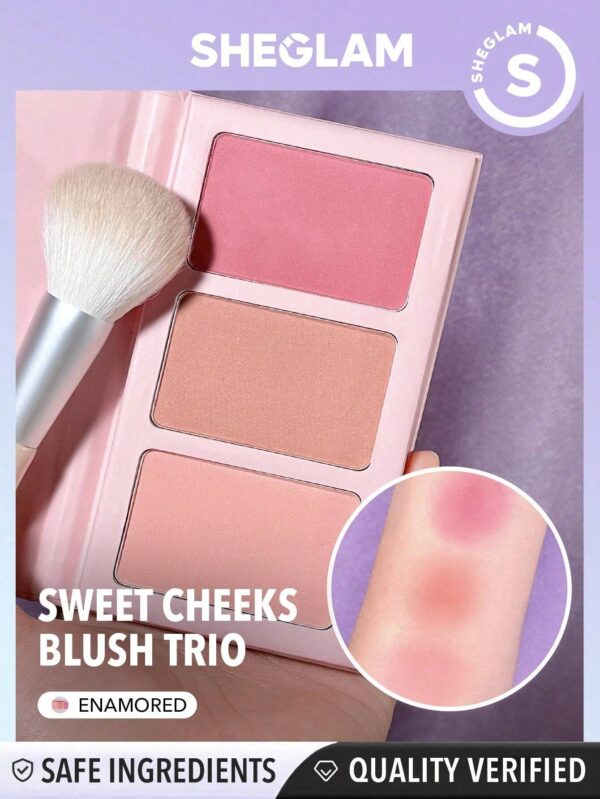 SHEGLAM Sweet Cheeks Blush Trio-Enamored 3-Clolor Powder Blush Palette Long Lasting High Pigment Pore-Less Matte Cheeks