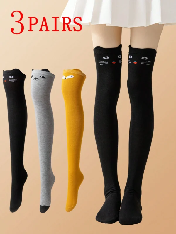 shein 1/3 Pairs/Pack Women's Cute Cat Bear Jk Animal Pattern Socks