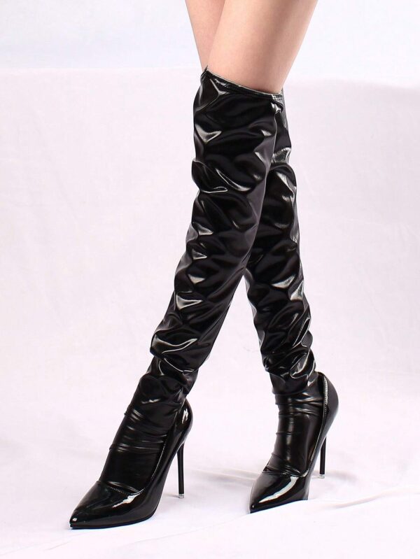 SHEIN 1 Pair Shiny Reflective Black Lacquer Sexy Thigh High Socks