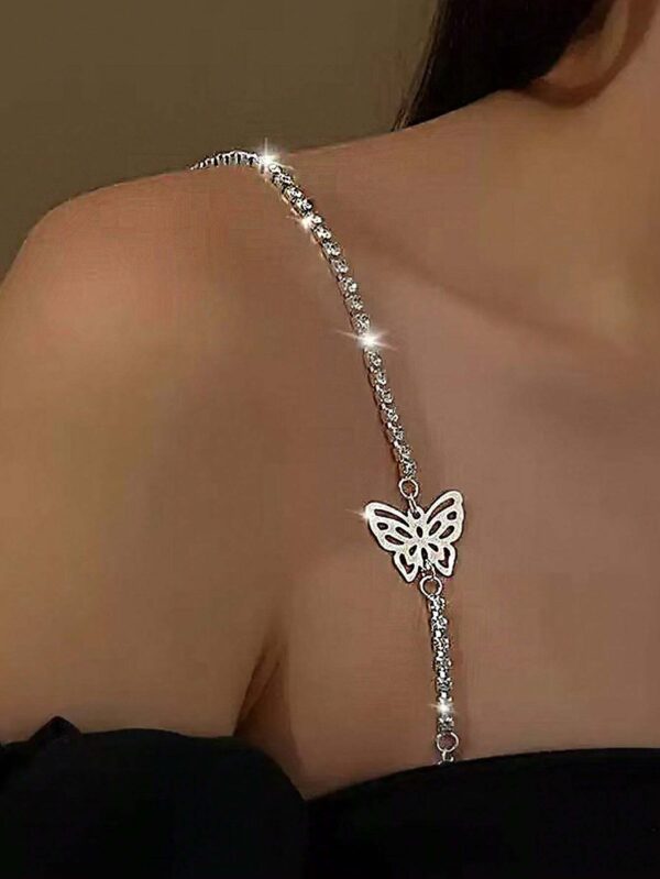 shein 1 Pair Women Butterfly Rhinestone Bra Straps, Adjustable Sexy Hollow Shoulder Strap